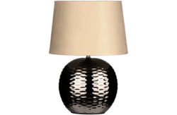 Dimple Chrome Base Table Lamp with Beige Shade.